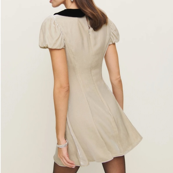 Reformation Lynette Velvet Mini Dress - Almond Tan Black Cocktail Holiday - Picture 2 of 10